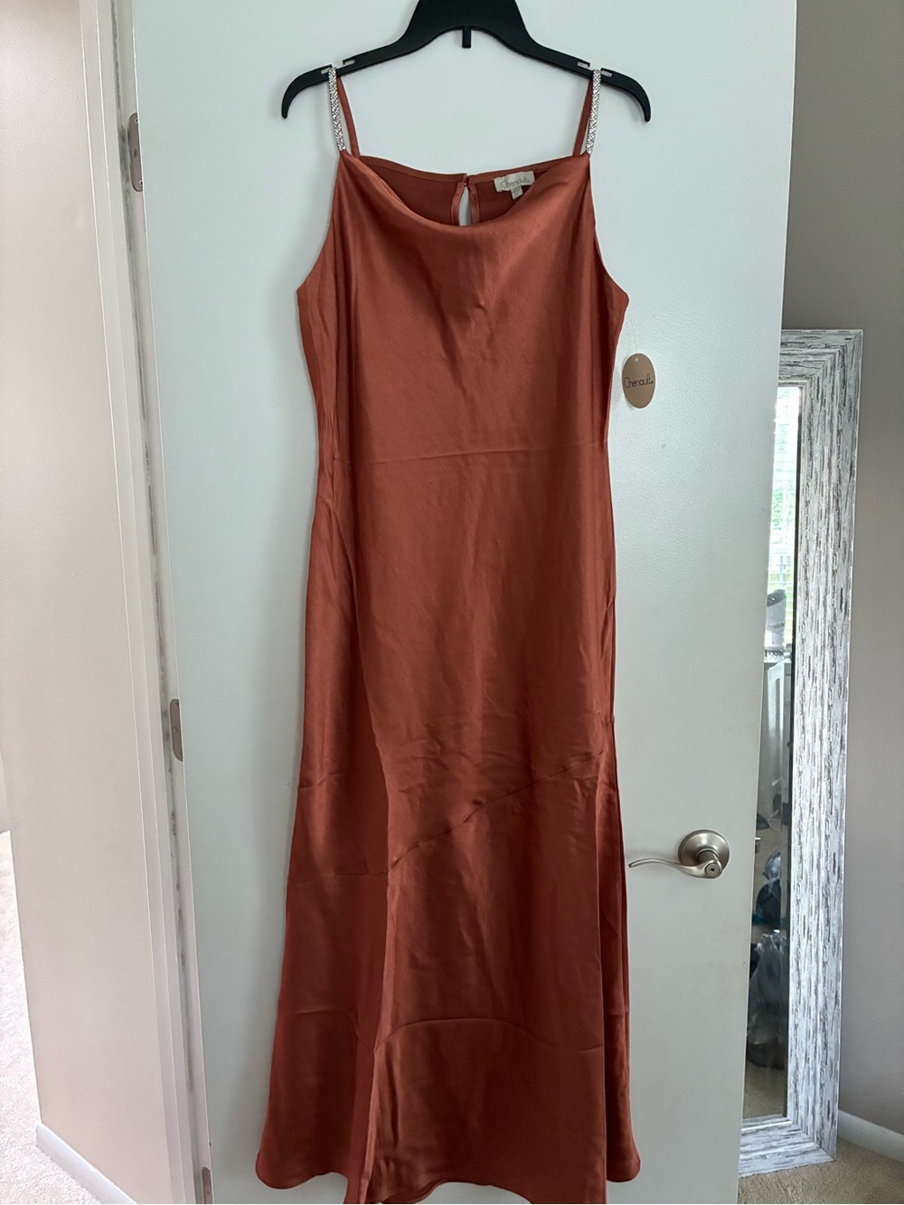 Satin Slip Maxi Dress in Rust